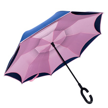 Pongee Fabric Rainproof magicbrella c-shaped handle paraguas plegable inverso